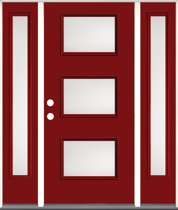 Therma-Tru entry door in Real Red with two sidelights
