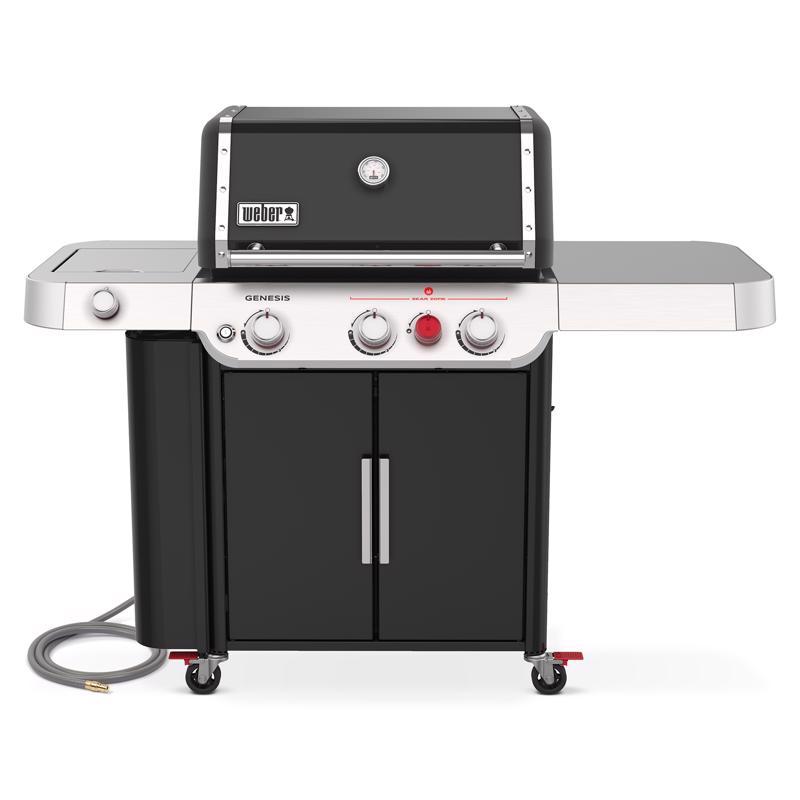 Weber gas grill, black cabinet